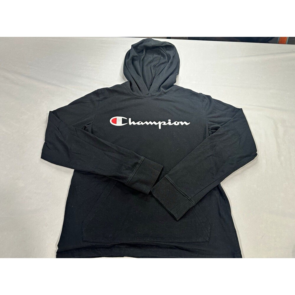 Champion Kids Large Black Logo Hoodie Kangaroo Pocket Pullover